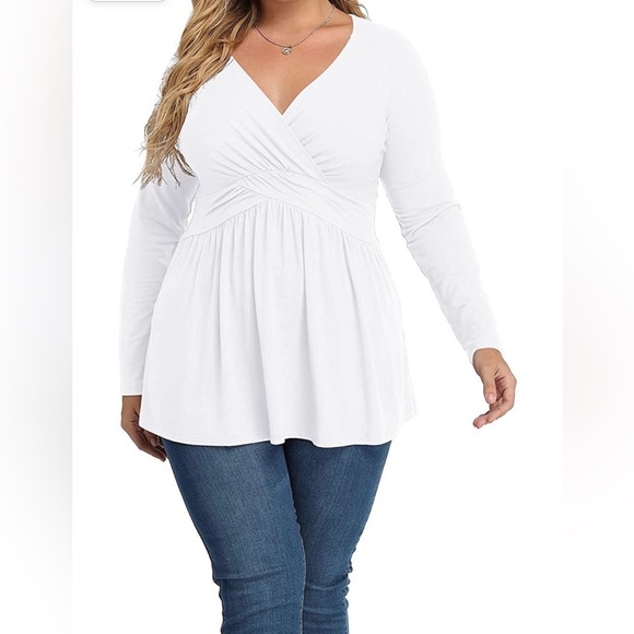 NWT Tianzhu Women’s Plus size White Tunic Top V-Neck Casual Pleated Flowy3XL - Picture 9 of 9